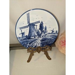 Delft Blue Wall Plate - Windmill by the Sea 6"